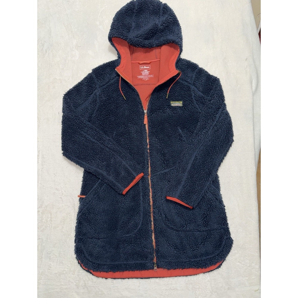 L.L. Bean Women's Full Zip Mountain Pile Fleece Sherpa Coat Navy Size Large